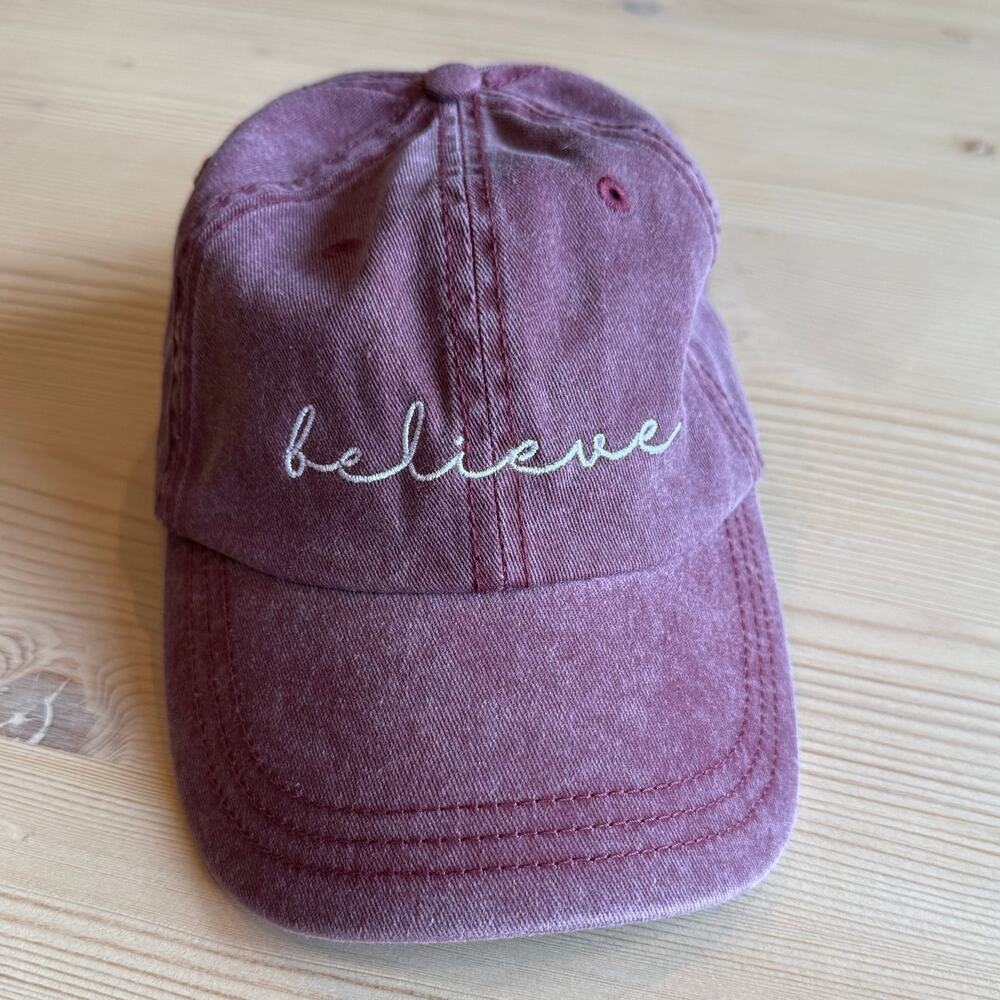 Believe Embroidered Womens Cotton Maroon Dad Hat Cottagecore OS